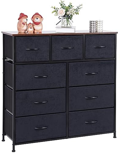 LYNCOHOME Kommode mit Schubladen aus Stoff, Sideboard Wohnzimmer mit 9 Stoffschubladen, kommode Schlafzimmer Flur, komode komodenschrank flurschrank für Küche Büro Flur Schlafzimmer