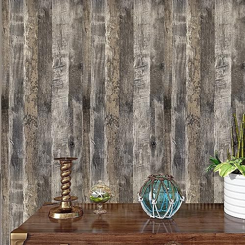 JOLIHOME Rustikale Grau-Braun-Weiße Holzfasertapete Selbstklebende Wandaufkleber Wasserdicht Kleberückseite Plastik Vinyl-Folie Abziehen und Aufkleben Kontaktpapier für Arbeitsplatte 40x500cm