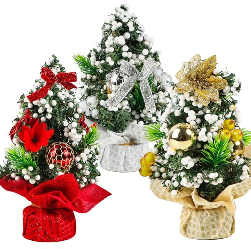 BHGT 3 Stück 20cm Weihnachtsbaum Tannenbaum Mini Weihnachtsdeko Tisch Künstlicher Weihnachtsbaum Christbaum Klein Miniatur Weihnachten Tischdeko für Winter DIY Basteln Schaufenster