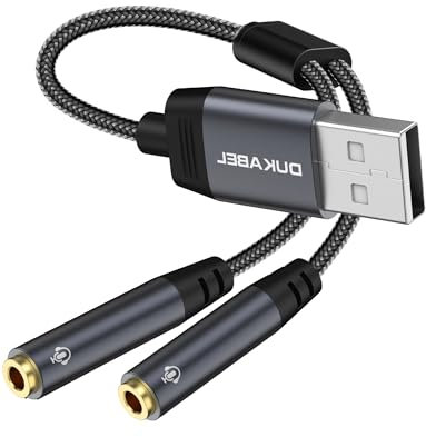 DuKabel Scheda audio esterna USB da 0,3 m USB a 2 prese TRRS da 3,5 mm (audio + mic), splitter stereo audio Y, cavo adatto per PC, PS4, PS5, laptop, altoparlanti, cuffie – Top Series, D-USB352FHY-30H