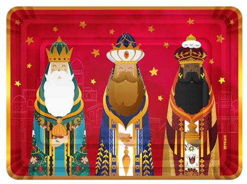 OH Yeah - 2 Unidades Bandeja Rectangular Reyes Magos Cartón Desechable 25 x 34 cm - Decoración Temática Navideña de Reyes Magos - Diseño Festivo Navideño - Celebración Noche de Reyes