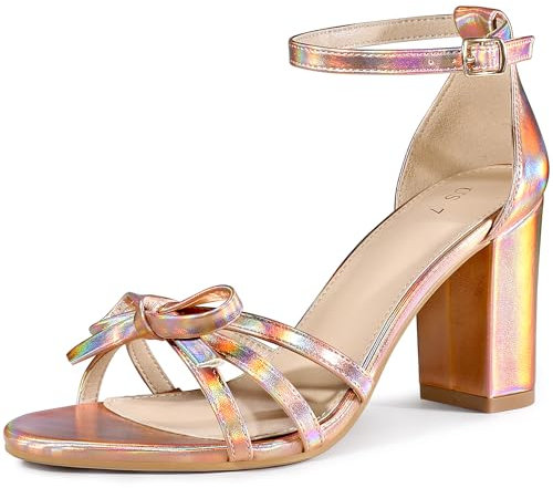 Allegra K Sandali con tacco alto e tacco alto a punta aperta con papillon da donna Oro rosa 38