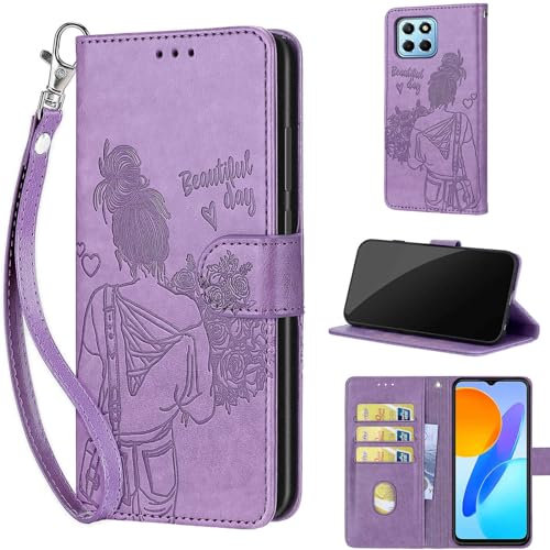 KENHONER Phone Case for Honor X8 5G / Honor X6 4G / Honor 70 lite, Premium Leather Shockproof Protective Wallte Cover compatible Honor X8 5G / Honor X6 4G / Honor 70 lite Purple
