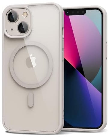 Oakxco für iPhone 13 Mini/ 12 Mini Hülle Magsafe Durchsichtig, Klar Magnetisch Induktives Laden Handyhülle Bunt Dünn Silikon & Transparent Hart Plastik, Cute Clear Handy Hülle für Mädchen, Beige Titan