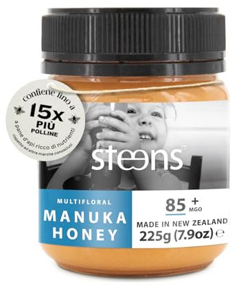 Steens Miele di Manuka - MGO 85+ - Miele Manuka Multiflorale grezzo 100% certificato - Invasettato e sigillato in Nuova Zelanda - Manuka Honey - 225 g
