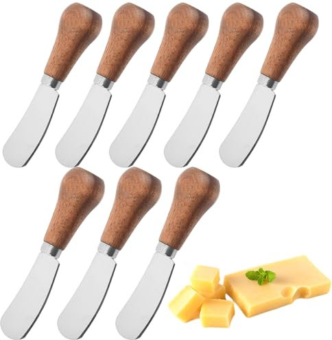 8Pcs Cheese Knives, Mini Butter Knife Spreader with Wooden Handle, Stainless Steel Cheese Knifes Set for Charcuterie Board, Sandwich, Appetizers, Cocktail Spreading Knife