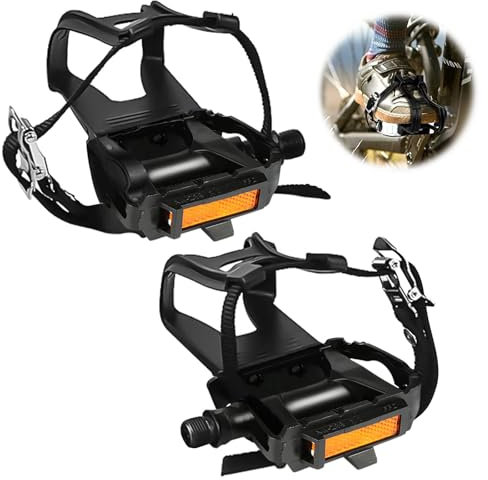 Fahrradpedale mit Clips und Riemen: Aluminium MTB Pedale Fahrradpedale Zehenkäfige 9/16 Pedale Fahrrad für Outdoor-Radfahren und Indoor-Heimtrainer,Mountainbike, BMX