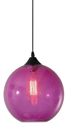 LUOYAOB Modern Pendelleuchte Farbe Glas Globe Pendelleuchte Industrielle Vintage Glaskugel Kronleuchter Küche Insel Decke Hängelampe for Bauernhaus Loft Bar Esszimmer Schlafzimmer Flur(Lila)