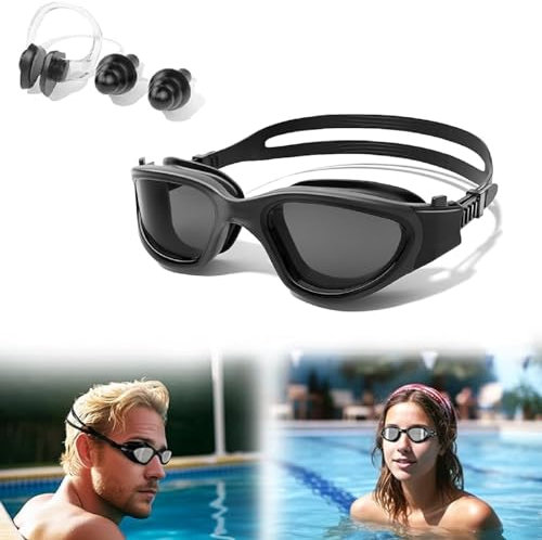 Kiuiom Occhialini da Nuoto Unisex, Anti-Appannamento, Anti-Perdita, Piscina, Protezione UV, Visione HD a 180°, Design Impermeabile, Taglia Unica, Colore Chiaro