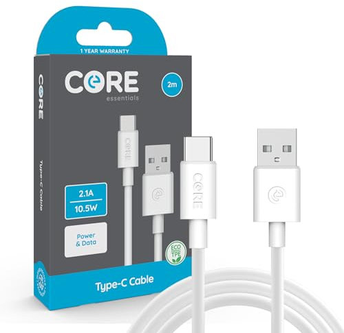 CORE ESSENTIALS | 1M USB C to USB Type A Smartphone Charger Cable 2.1A | Fast Charging | Compatible with iPhone 15 Pro/Max, Macbook, Samsung, Google Devices (1 x 2M 2.1A Fast Charge)