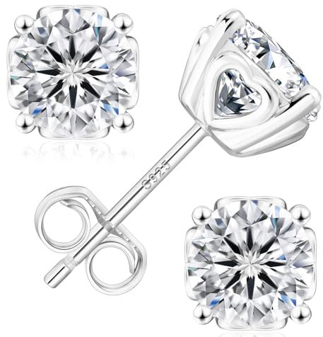 KRKC Moissanite Ohrringe für Damen, S925 Silber Diamant Ohrstecker 1 Karat, Weißgold vergoldet VVS1 D Farbe, Herz-Krappen Nickelfrei Rund Ohrschmuck(0,5ct Einzel-1,0 ctw-5mm, Silber)
