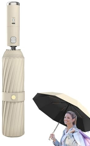 Sombrilla con ventilador, paraguas impermeable, paraguas de protección solar automático, paraguas de lluvia portátil resistente a los rayos UV, paraguas de lluvia ligero para parque, viaje, camping