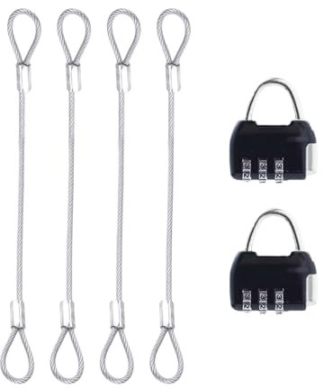 4Pcs 20cm Safety Cable Lock with 2Pcs Black Combination Lock, Stainless Steel Security Wire Rope with Double Loop for Stage Lighting Luggage Lock