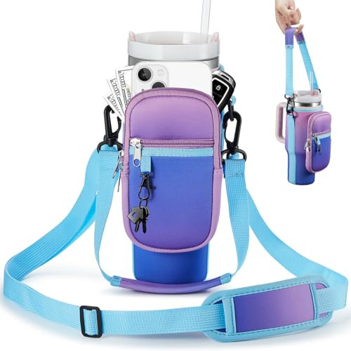 BULKITEM Sac de transport pour bouteille d'eau de 1200 ml avec poche pour téléphone – Gobelet Stanley de 1200 ml avec poignée, porte-gobelet isotherme en néoprène – Sangle pour la Saint-Valentin –
