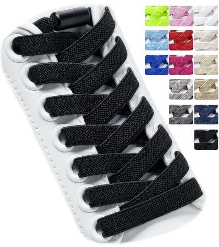 Puzeam 2 pares de Cordones Elásticos - Cordones Elásticos sin nudo con Hebilla Metal, planos, Cordones de Zapatos Para Niños, Adultos negro 120