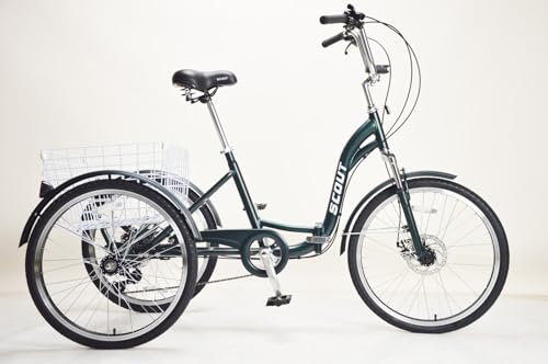 Scout Mattgrünes Faltbares Dreirad mit 24 Rädern, 6 Gängen, Korb, Klappbar, Unisex, Straße, Park, Radwege