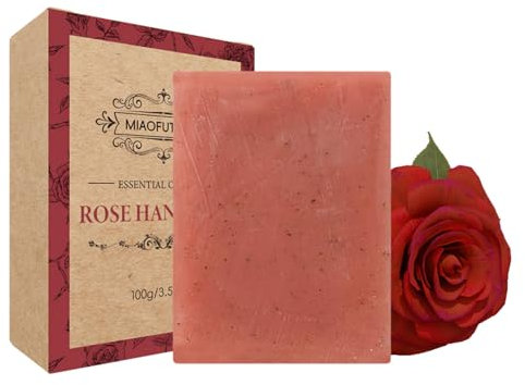 Rose Body Scrub Soap for Women - Cleaning Scrub Soap bar,Pore Exfoliation - Face & Body Soap - Moisturizing Facial Soap Bar - Rose Essence Oil handmade Soap Nourish Skin 100g