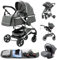 GLOKID Kinderwagen 3 in 1,Reisesysteme, Buggy mit Umkehrbarem Zwei-Wege-Schub,Babywanne Buggy&Sportsitz,Voll-Gummireifen,Mit Einem Klick Zusammenklappbarer,Zubehör,Tragbarer (LQL H739 Grau)