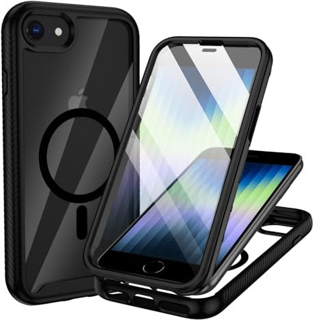 KetteTech 360 Grad Handyhülle für iPhone 8/SE 2020/2022 Hülle Kompatibel mit Magsafe, Komplettschutz Magnetisch Stoßfest Schutzhülle mit Eingebaut Schutzfolie - Schwarz
