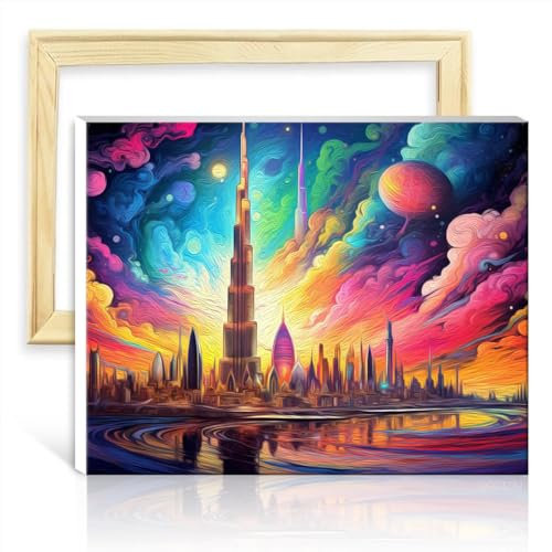 LiHEQING Ölgemälde-Set, Malen nach Zahlen, Dubai, Burj Khalifa, Malen nach Zahlen, Erwachsene, Kinder, Anfänger, für Wanddekoration, ohne Rahmen (30 x 40 cm)
