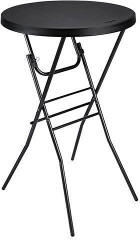 Byliable rund Ø 70 cm Cocktailtisch, hohe Platte, zusammenklappbar, tragbar, in Barhöhe, Klapptisch mit abnehmbaren Beinen für Bankette im Innen- und Außenbereich, Schwarz