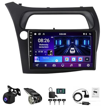 9 Pulgadas HD Pantalla Táctil Android 13 Radio Coche para Honda Civic 2006-2011 Bluetooth 2 DIN Autoradio con CarPlay AHD Cámara Trasera GPS Navegación Control En El Volante(A,W1 1+32G)