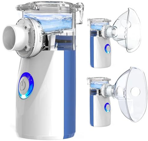 Aerosol Portatile per Adulti e Bambini - Aerosol Ultrasuoni Silenzioso, Ultrasuoni Macchina Aerosol con Boccaglio e 2 Macherine per Viaggi e Uso Domestico(Blu)