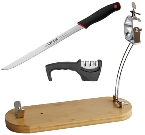 CUPERINOX Soporte Jamonero Plegable | Jamonero Giratorio | Jamonero de Bambú con Cuchillo Profesional, Afilador y Funda para Jamón | Elite Collection