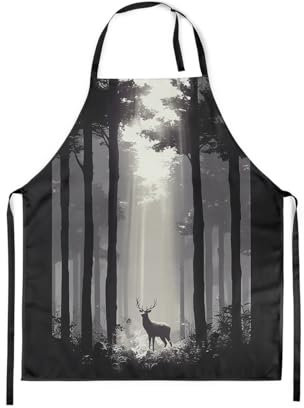 Loussiesd Netter Hirsch Schürze, Hirsch Jagd Kochschürze Wild Tier Verstellbar Kochschürze Grillschürzen Western Bauernhaus Wasserdicht Küchenschürze Soft