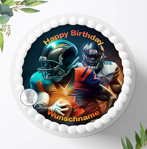 Tortenbild, Zuckerbild Personalisiert mit Wunschnamen zum Geburtstag, NFL Football, Essbares Foto für Torten, Tortenbild zum Geburtstag, Tortenaufleger Ø 20cm - 1962z