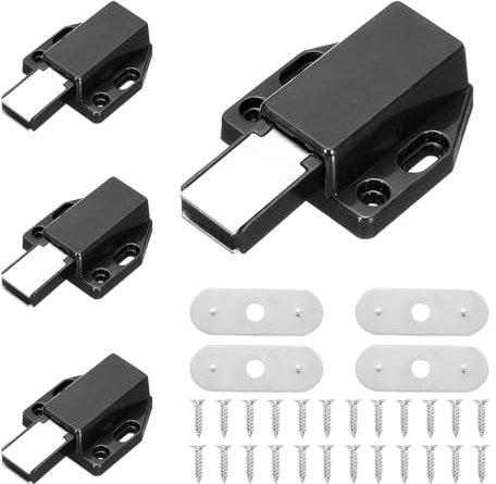 QUARKZMAN 4Pezzi Chiudiporta Magnetici, Spingi per Aprire Chiudiporta a Pressione Magnetica per Armadi Armadio Cassetto, Nero