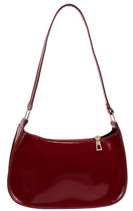 Energather Handtasche Damen, PU-Leder Schultertaschen für Frauen und Mädchen, Halbmond-Form Umhängetasche mit Reißverschluss für Reise, Arbeit, Dater, Einkaufen (rot)