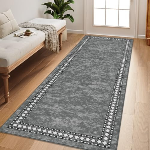 Homcomodar Carpet Runner for Hallways Non Slip 80x200cm Hallway Runners Washable Runner Rugs for Hallway Kitchen Entryway Bedroom Laundry Doorway(Grey)