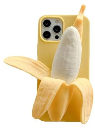 GUAKK 3D Funny Banana Phone Case Stress Reliever Soft Silicone Holder Cover Compatible with 14 iPhone 12 13 35 Pro Max, Non-Slip Shockproof Protective Case for iPhone 15