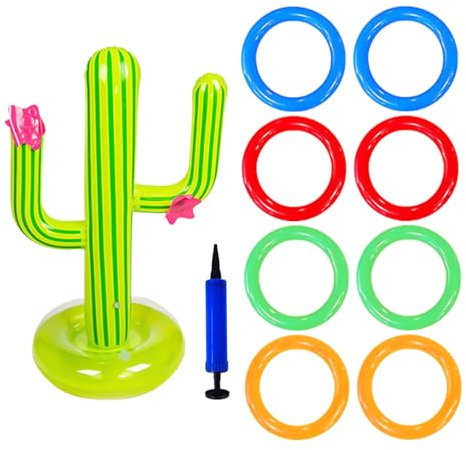 UOPJDD 1 Cactus Inflable Y 8 Anillos Inflables, con 1 Bomba Inflable, Juegos De Lanzamiento, Juguetes para Niños Creativos, Decoraciones De Fiestas.