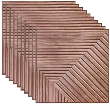 Lot de 10 panneaux 3D - 30 x 30 cm - Panneaux muraux en plastique PVC - Aspect bois - Pour chambre de jeu, mur, plafond - 1 m² (bois marron)