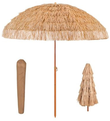 FMCAGNGAKP Parasol Plage 300cm, Parasol en Paille, Parasol De Style De Hawaïen avec 8 Baleines Robustes Et Un Sac De Transport, pour Jardin, Balcon, Plage, Terrasse(1.5m/4.9ft)