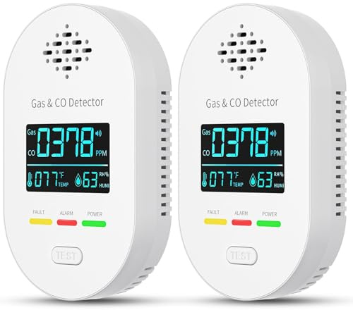 Gas- und CO-Melder mit Stecker für Haus, Gasmelder Gasalarm, Kohlenmonoxidmelder CO-Warnmelder Warner Zuhause, Brenngasmelder für Erdgas LPG Methan Propan Butan (2, Weiß)
