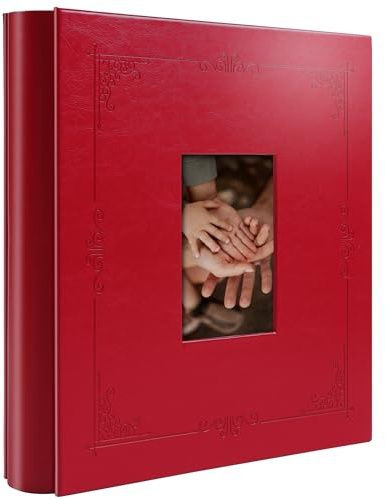 Yuforr Premium PU Leather Photo Album 1000 Pockets, Custom Cover Family Memory Album with 6x4 Slip-In, Holds Five 10x15cm Photos per Page, Ideal Gift for Wedding, Baby Shower & Anniversary -Red