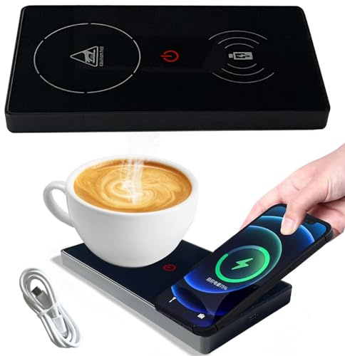 Coffee Mug Warmer for Desk, Smart Cup Warmer with 15W Wireless Phone Charger & 3-Temp Settings for Coffee, Tea, Milk, Cocoa, Beverages