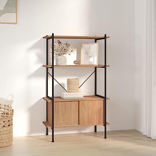Teenpull Étagère à 4 étages et armoire, 80 x 40 x 130 cm, en acier dérivé du bois, étagère sur pied pour livres, plantes, cadres photo, rangement polyvalent