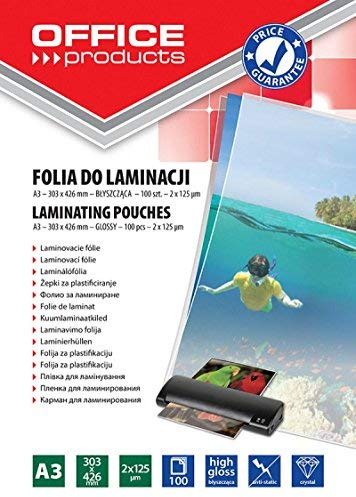 OFFICE PRODUCTS 20325635-90 Laminierfolie A3, 2 x 125 micron, glänzend, 100 Stück, transparent