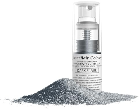 Sugarflair Dark Silver Edible Glitter Dust Spray (Non-Aerosol) - Add a Shimmering Lustre Sparkle to Cakes, Cupcakes, Chocolate, Baking, Desserts, Ice Cream, Drinks, Cocktails and more - 10g