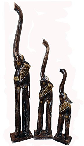 Gall&Zick Holz Figur Elefant Dekoration Bali Deko Garten Wohnung Statue Tier Tiermotiv Katzenliebhaber Geschenk (Groß+Mittel)