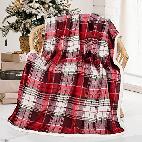 Catalonia Büffel Plaid Kariert Sherpa Decke, Wende Superweiche Warme Bequeme Flockige Kuscheln-Mikrovlies-Plüsch Würfe für Bettwäsche Couchsofa Fernsehapparat 150x130 cm, Tratan Rote