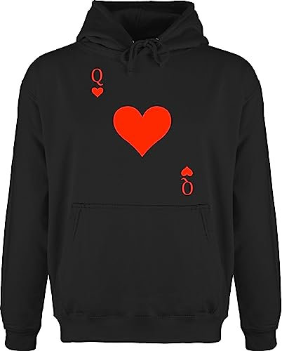 Hoodie Herren Pullover Männer - & Fasching - Queen Kartenspiel Karneval - Spielkarte Dame Rot Herz Königin - XS - Schwarz - herzdame Outfit Fastnacht Karten köstüme herzkönigin Fasching,