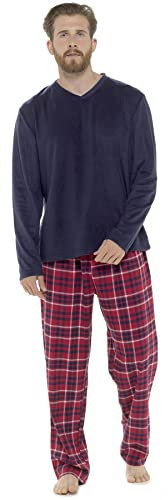 Style It Up SIU31003-Mens Warm Pyjamas Sets Long sleeve Brushed Thermal Nightwear Loungewear PJs Cosy (Navy W/Check Pants, X-Large)