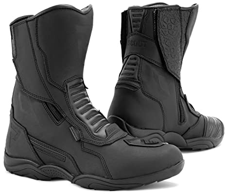 REBELHORN Scout Stivali da Moto Uomo e Donna | Pelle PU | Membrana Hipora | Due Lunghe Cerniere | Punta, Talloni e Caviglie rinforzati | Cuciture doppie e triple | Taglie fino alla 48