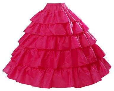 BEAUTELICATE Damen Reifrock Brautkleid Lang A-Linie Petticoat Rockabilly Barock Kleid Unterröcke Krinoline 4 Ringe mit Rüschen fur Hochzeit Karneval Halloween (Rosa, L-XL)
