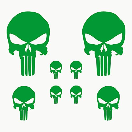 AUTODOMY Schädel Skull Geschmolzen Aufkleber Paket 8 Stück | Punisher Aufkleber für Auto oder Motorrad (Grün)